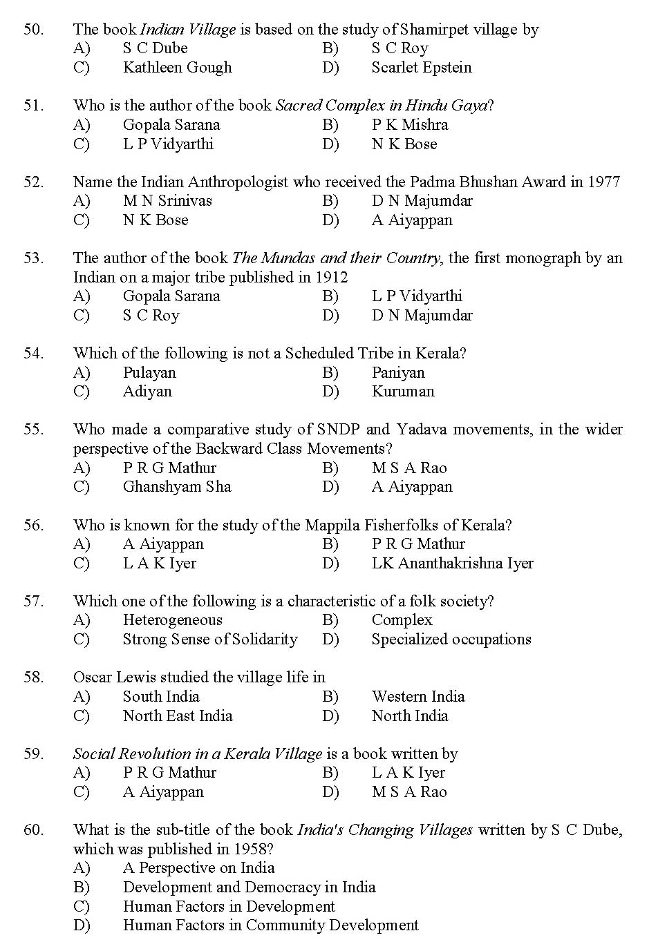Kerala SET Anthropology Exam 2012 Question Code 12901 6